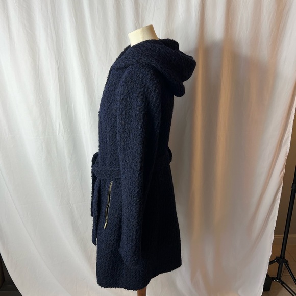 Cole Haan Signature Navy Hooded Blue Coat with Zipper & Belt - Size 12 - Picture 4 of 7